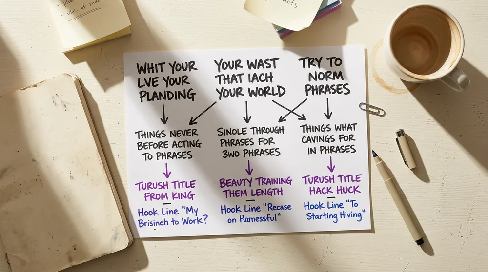 A visual example of a keyword ladder (broad → micro → long-tail) mapped to specific video titles and hook lines.