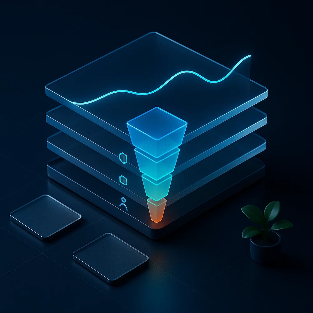 A wide ‘Retention Dashboard’ mockup cohorts table returning viewers trend line top retention topics and cross-platform conver