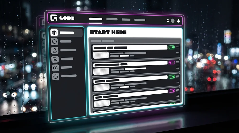 Mock Facebook Group Guide editor screen showing a Guide titled “Start Here” with 8–10 curated posts and short descriptions cl