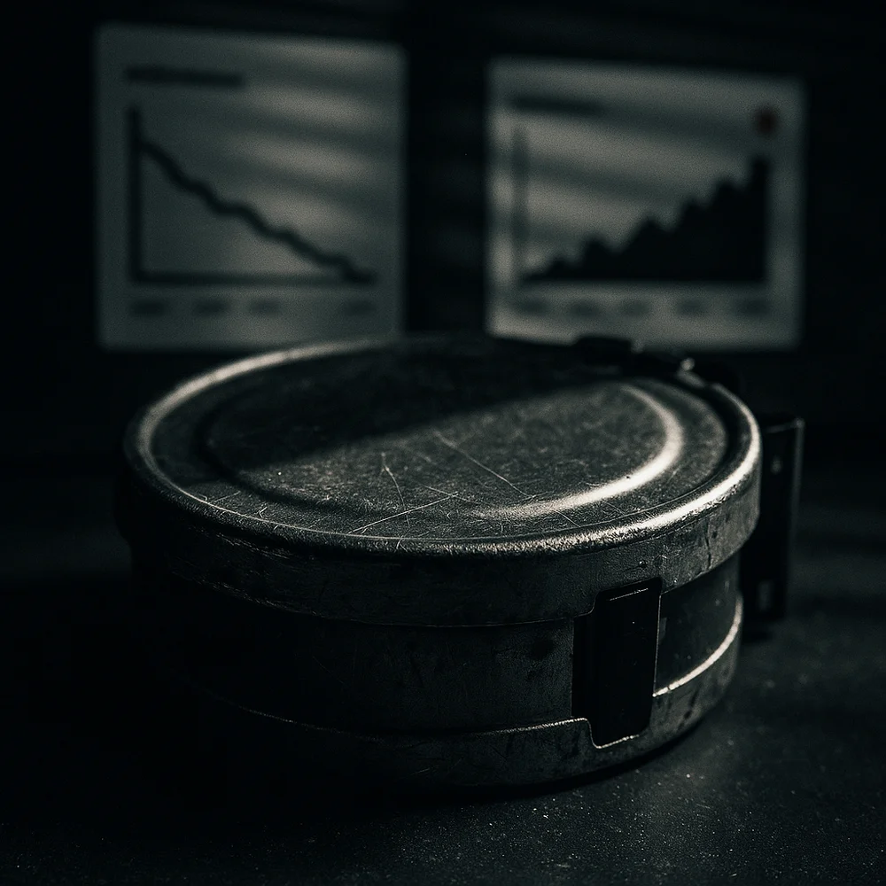 A film-noir style close-macro ‘before vs after’ analytics concept two blurred chart panels side-by-side (retention curve and 