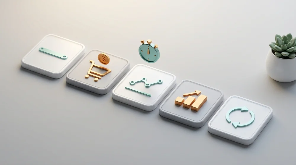 Checklist-style graphic titled 'Biaheza-Style Buying Plan' with steps Baseline → Small test → Observe → Scale → Maintain with