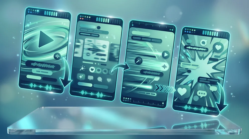 Storyboard-style frame strip 0–1s hook 1–3s context 3–8s payoff setup 8–15s delivery. Add pacing markers and on-screen text e