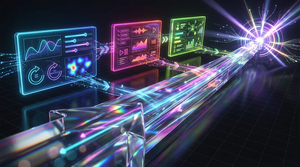 Wide infographic-style graphic of TikTok ranking signals grouped into three buckets (Viewer Behavior Video Info Account Conte