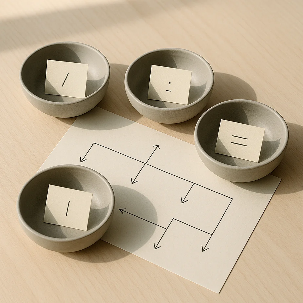 A clean minimal “hashtag portfolio” visual four labeled buckets (Competitive Mid-tier Niche Branded) with arrows showing risk