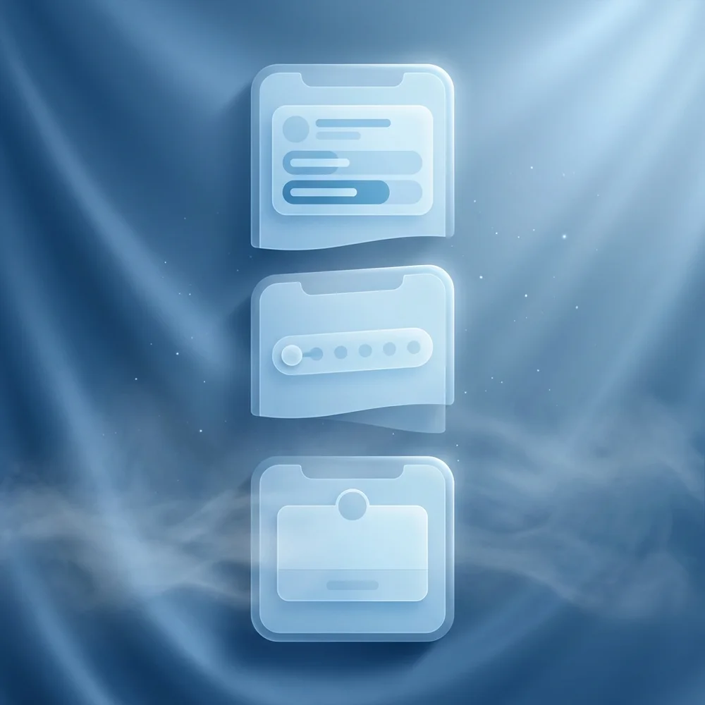 Three Instagram Story frames mockup (poll slider question box) in a clean instagram-aesthetic layout with sky-azure palette m