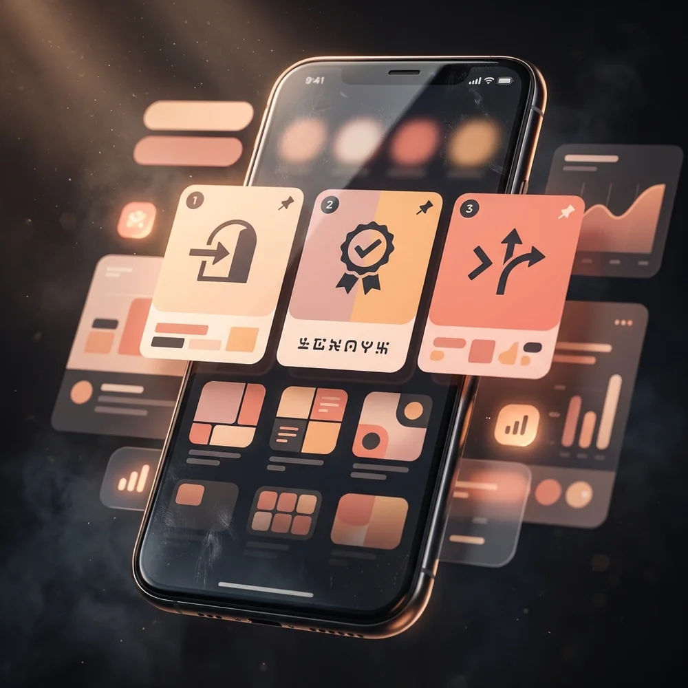 An Instagram profile mock showing three pinned posts labeled ‘Start Here’ ‘Proof’ and ‘Next Step’ with simple cover designs a