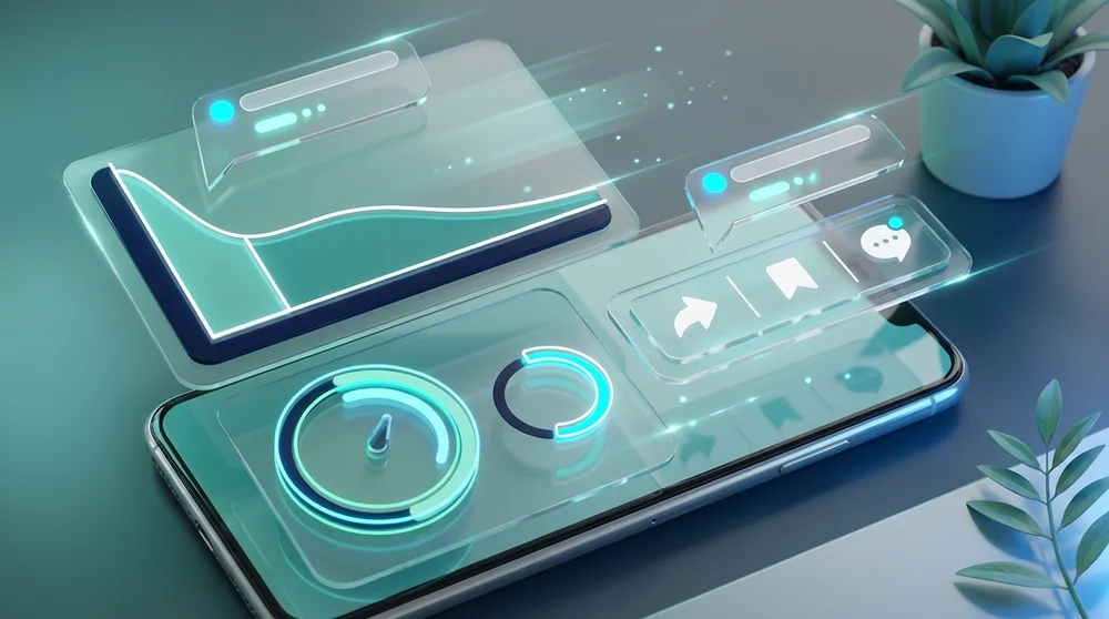 A simplified TikTok analytics dashboard mock retention curve average watch time completion rate shares/saves/comments indicat